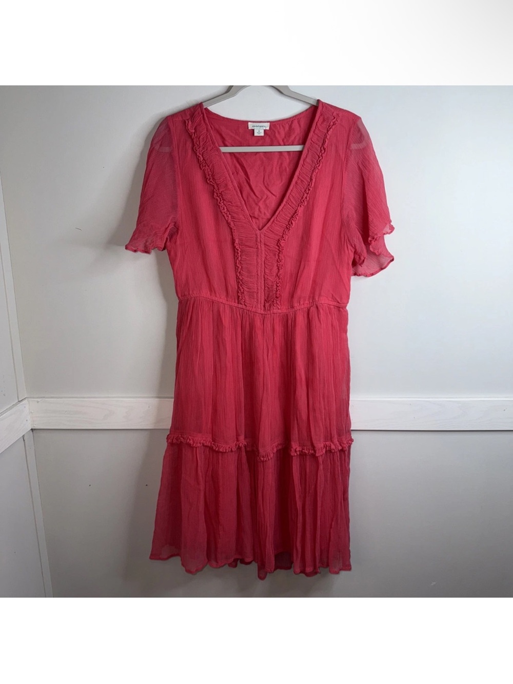 Sundance Monaco Meetup Midi Dress M Chiffon Flutter Sleeve Tiered Romantic Flowy